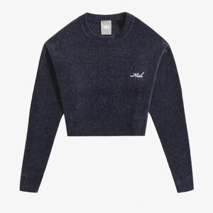 New Kith Womenβs Mica Crewneck Sweater Black Soft XS Crew Monogram Chenille